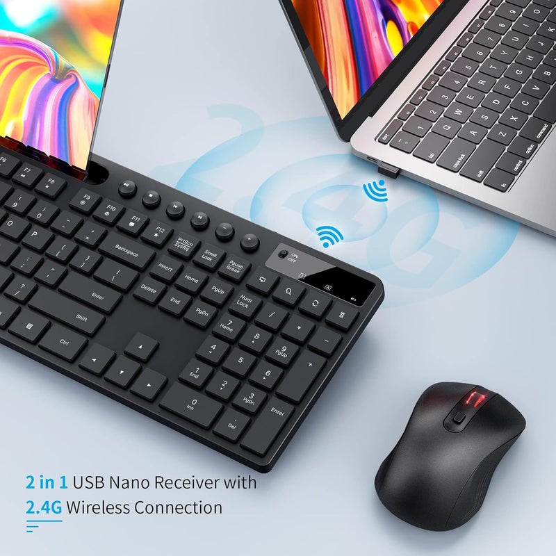 MARVO Wireless Keyboard and Mouse Combo, 2.4G Ergonomic Wireless Computer Keyboard with Phone Tablet Holder, Silent Mouse with 6 Button, Compatible with MacBook, Windows (Black) - Image 5